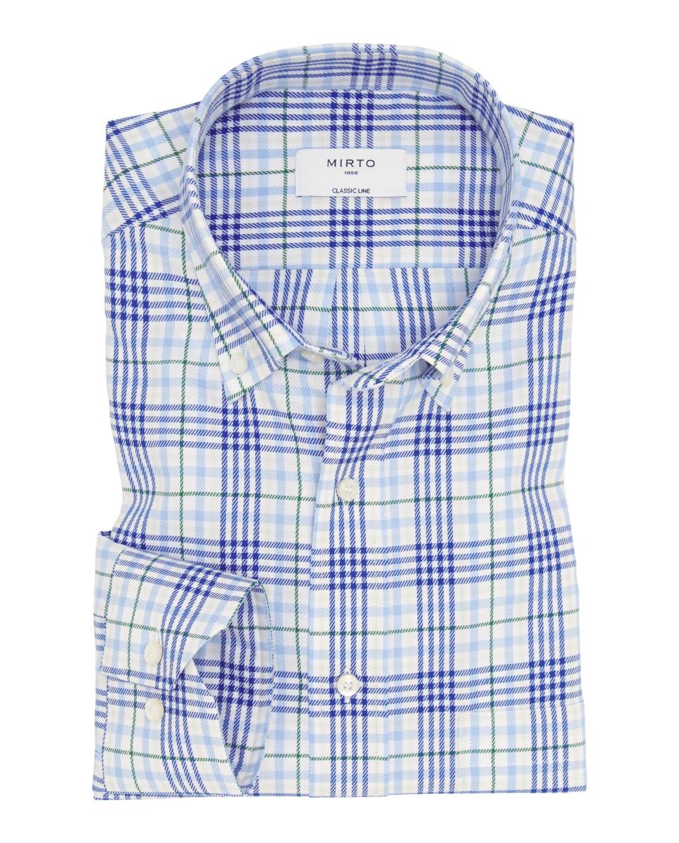 Camisa casual de hombre cuadros cuello con botones Tallas Grandes - Mirto - Azul Azul-3