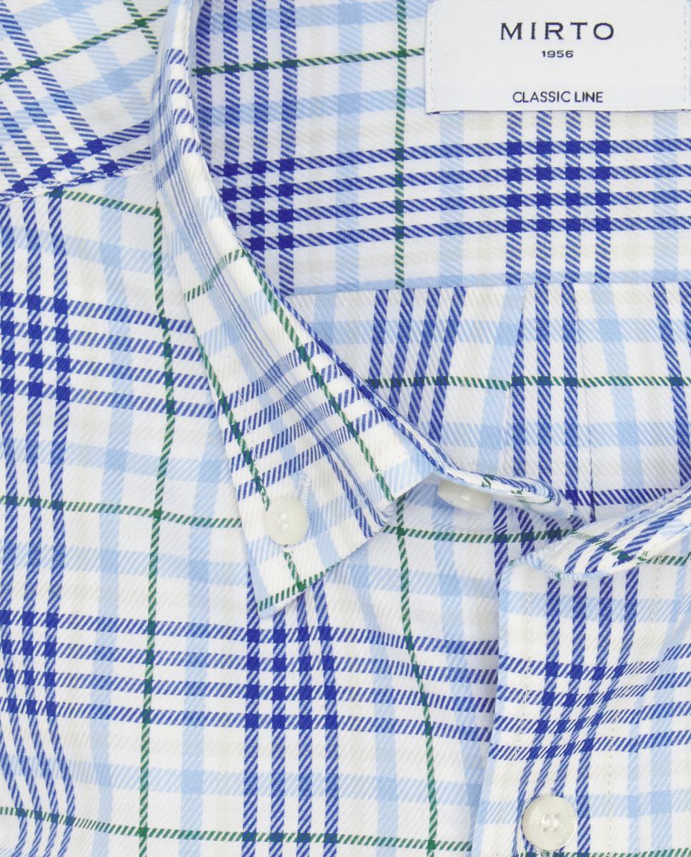 Camisa casual de hombre cuadros cuello con botones Tallas Grandes - Mirto - Azul Azul-4