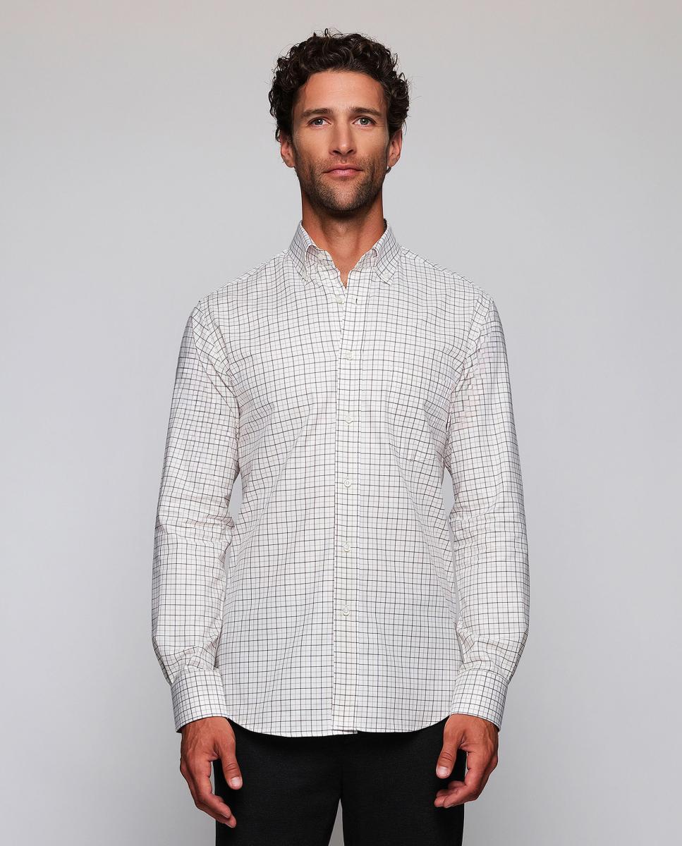 Camisa casual de hombre cuadros cuello con botones Tallas Grandes - Mirto - Camel Camel-1