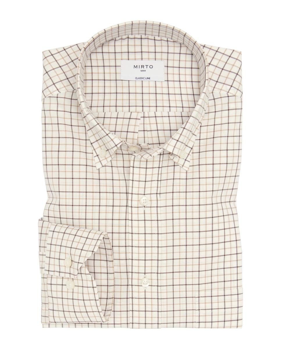 Camisa casual de hombre cuadros cuello con botones Tallas Grandes - Mirto - Camel Camel-3