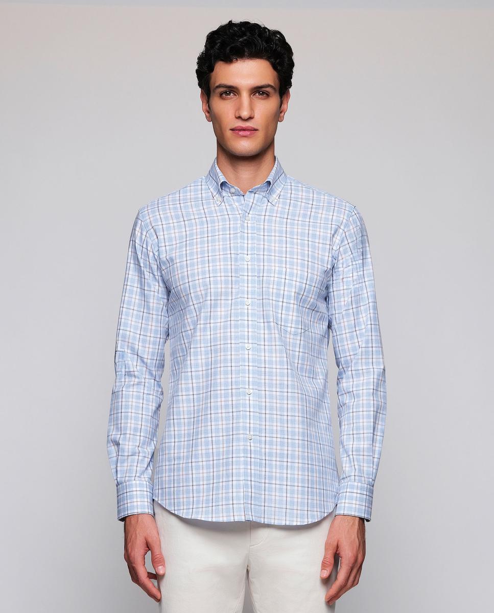 Camisa casual de hombre cuadros cuello con botones Tallas Grandes - Mirto - Azul claro Azul claro-1