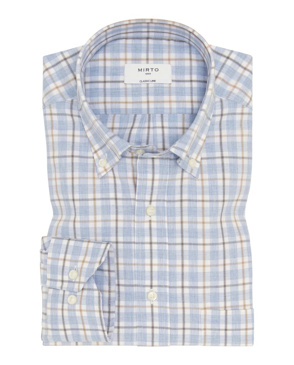Camisa casual de hombre cuadros cuello con botones Tallas Grandes - Mirto - Azul claro Azul claro-3