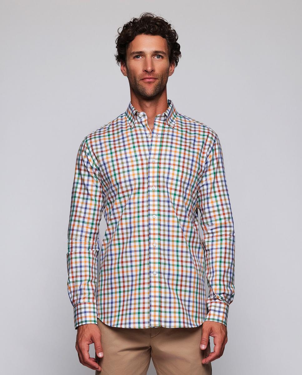 Camisa casual de hombre cuadros cuello con botones Tallas Grandes - Mirto - Camel Camel-1