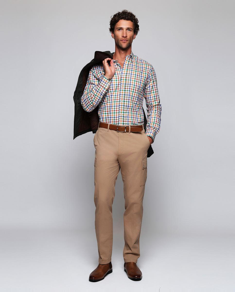 Camisa casual de hombre cuadros cuello con botones Tallas Grandes - Mirto - Camel Camel-5