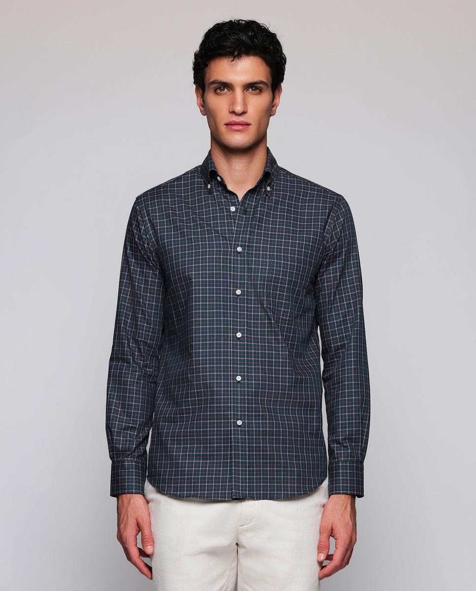 Camisa casual de hombre cuadros cuello con botones Tallas Grandes - Mirto - Verde oscuro Verde oscuro-1
