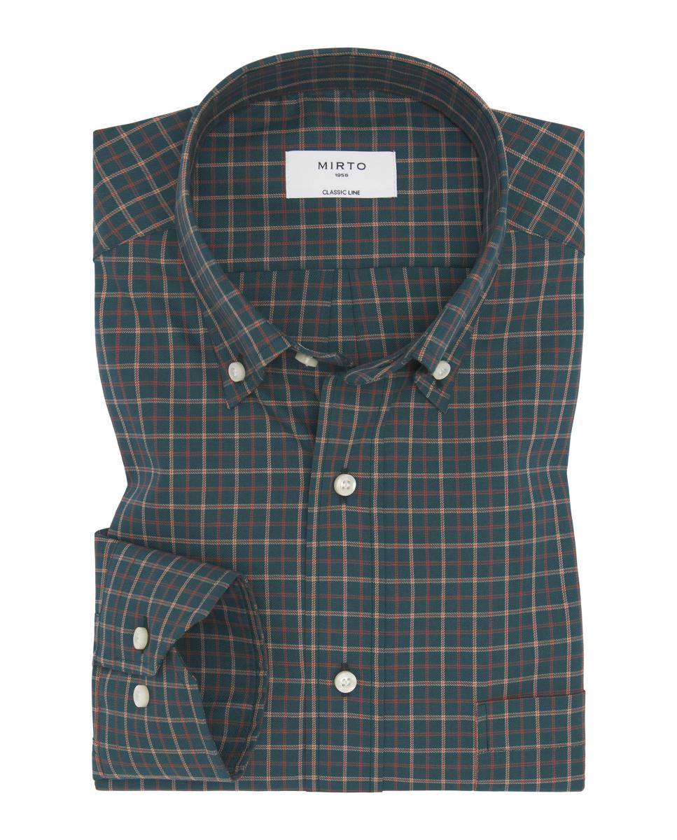 Camisa casual de hombre cuadros cuello con botones Tallas Grandes - Mirto - Verde oscuro Verde oscuro-3