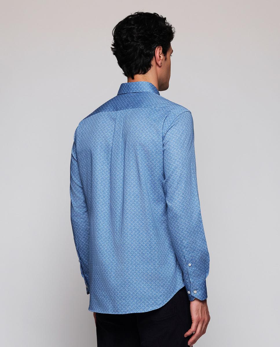 Camisa Casual Estampada Gola com Botões Tamanhos Grandes Azul-2