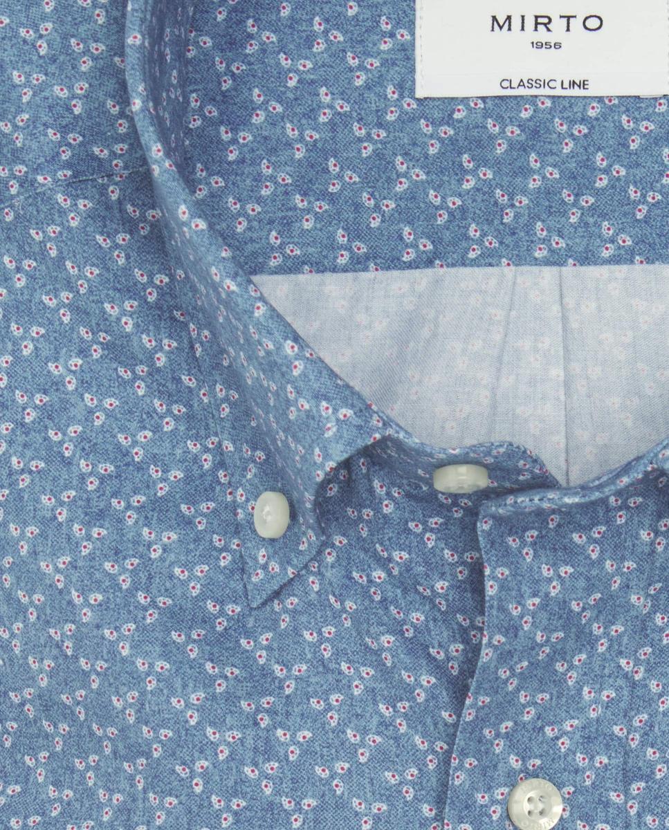 Camisa Casual Estampada Gola com Botões Tamanhos Grandes Azul-4