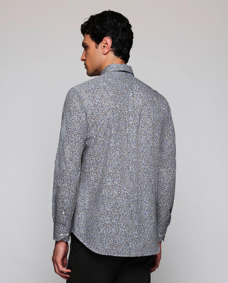Camisa Casual Estampada Gola com Botões Tamanhos Grandes Azul-2