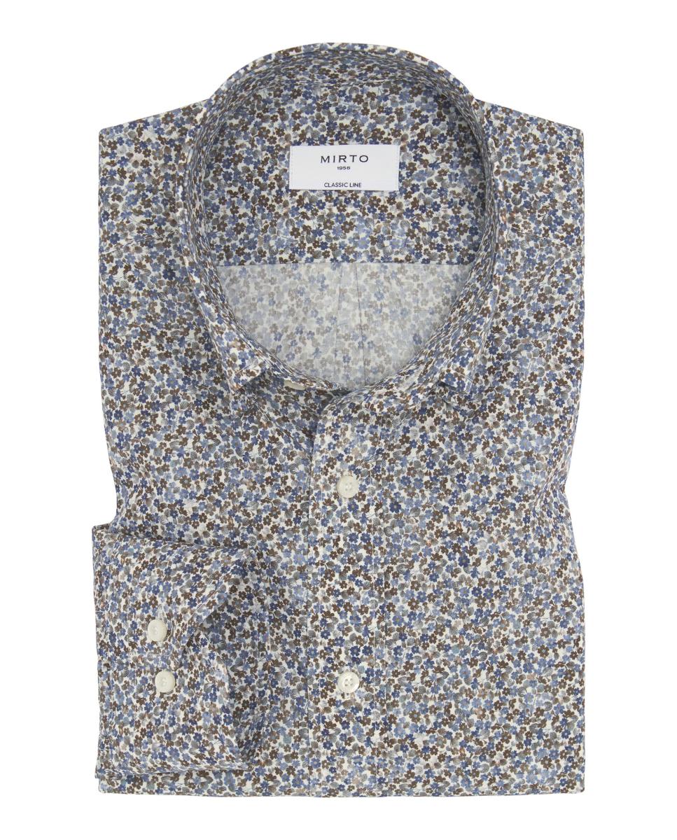 Camisa Casual Estampada Gola com Botões Tamanhos Grandes Azul-3