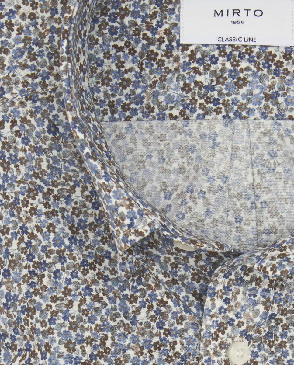 Camisa Casual Estampada Gola com Botões Tamanhos Grandes Azul-4