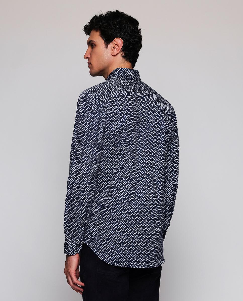 Camisa Casual Estampada Gola com Botões Tamanhos Grandes Azul-marinho-2