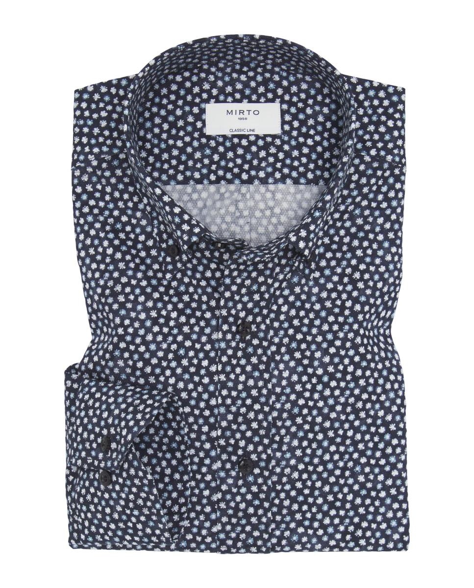 Camisa Casual Estampada Gola com Botões Tamanhos Grandes Azul-marinho-3