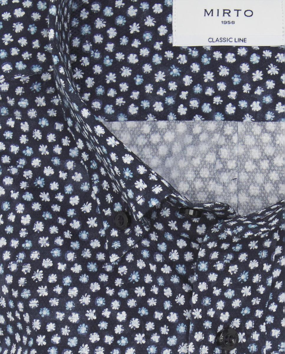 Camisa Casual Estampada Gola com Botões Tamanhos Grandes Azul-marinho-4