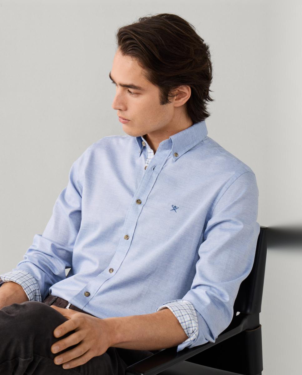 Imagen 3 de Camisa de hombre franela múltiples ribetes classic fit y logo tallas grandes. - Hackett - Azul claro Azul claro