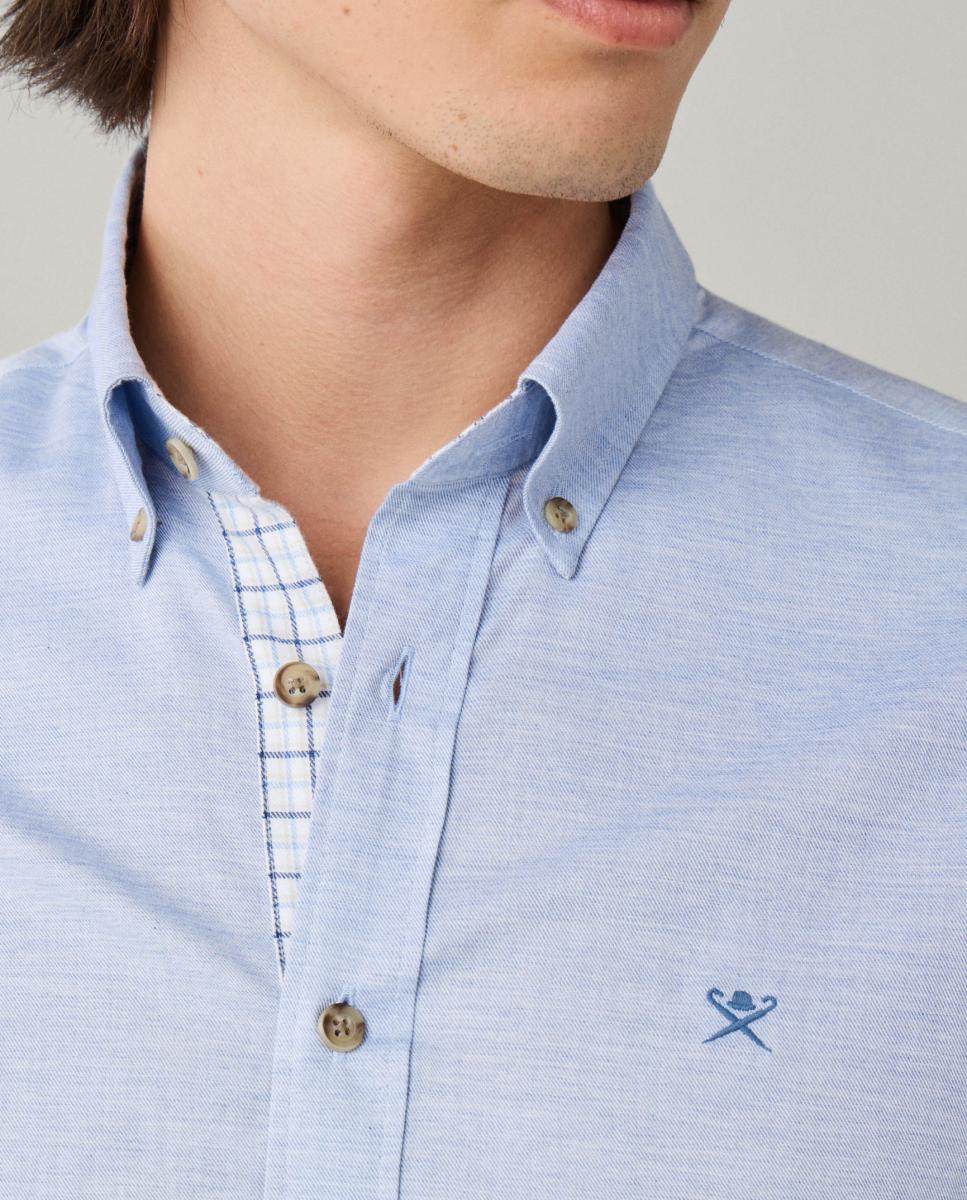 Imagen 5 de Camisa de hombre franela múltiples ribetes classic fit y logo tallas grandes. - Hackett - Azul claro Azul claro