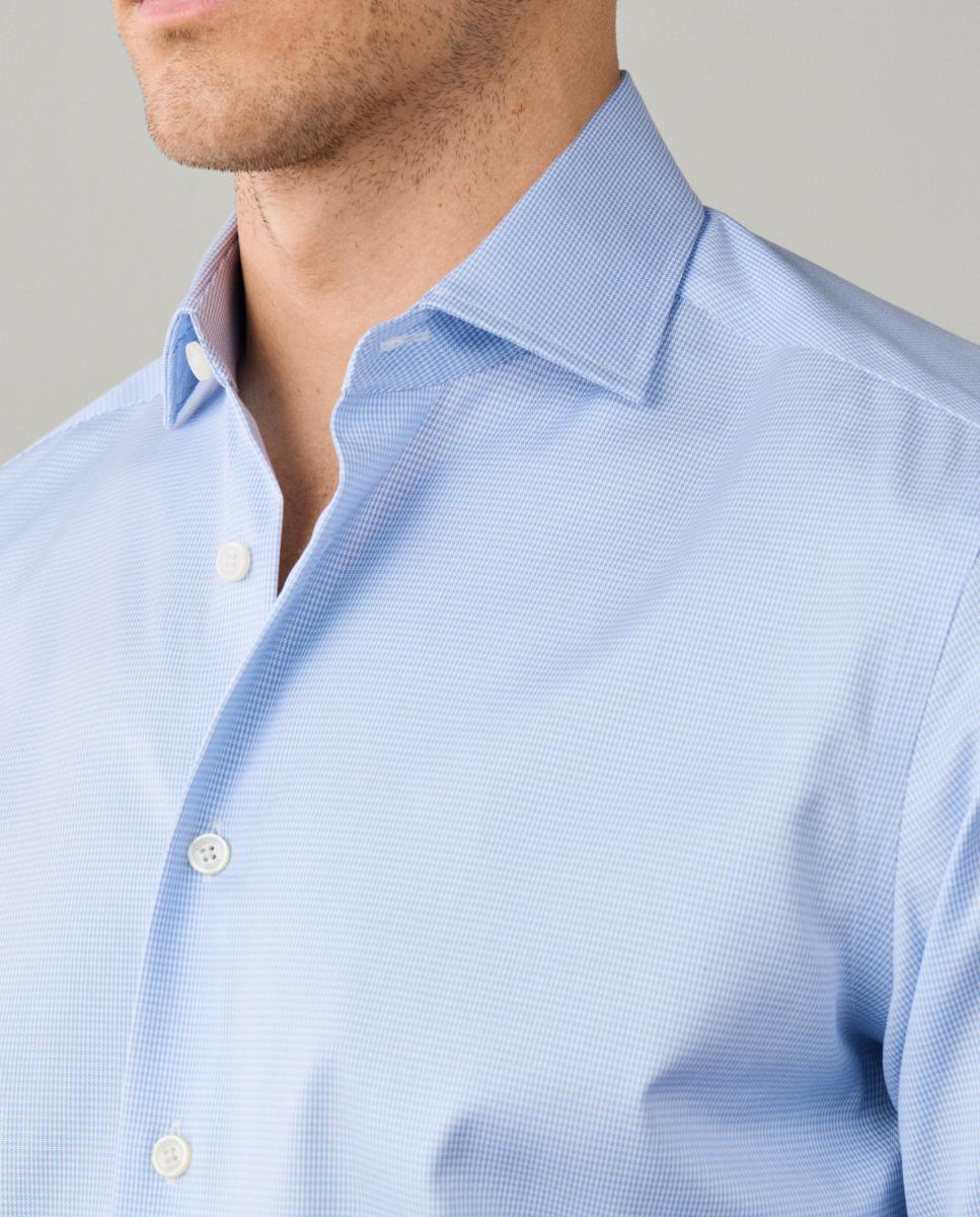 Camisa de Micro Quadrados de Manga Comprida Tamanhos grandes. Azul-claro-3