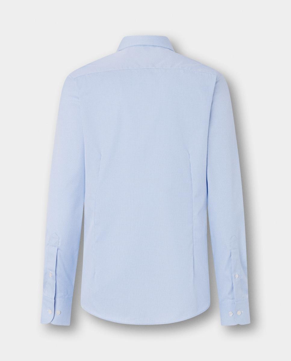 Camisa de Micro Quadrados de Manga Comprida Tamanhos grandes. Azul-claro-6