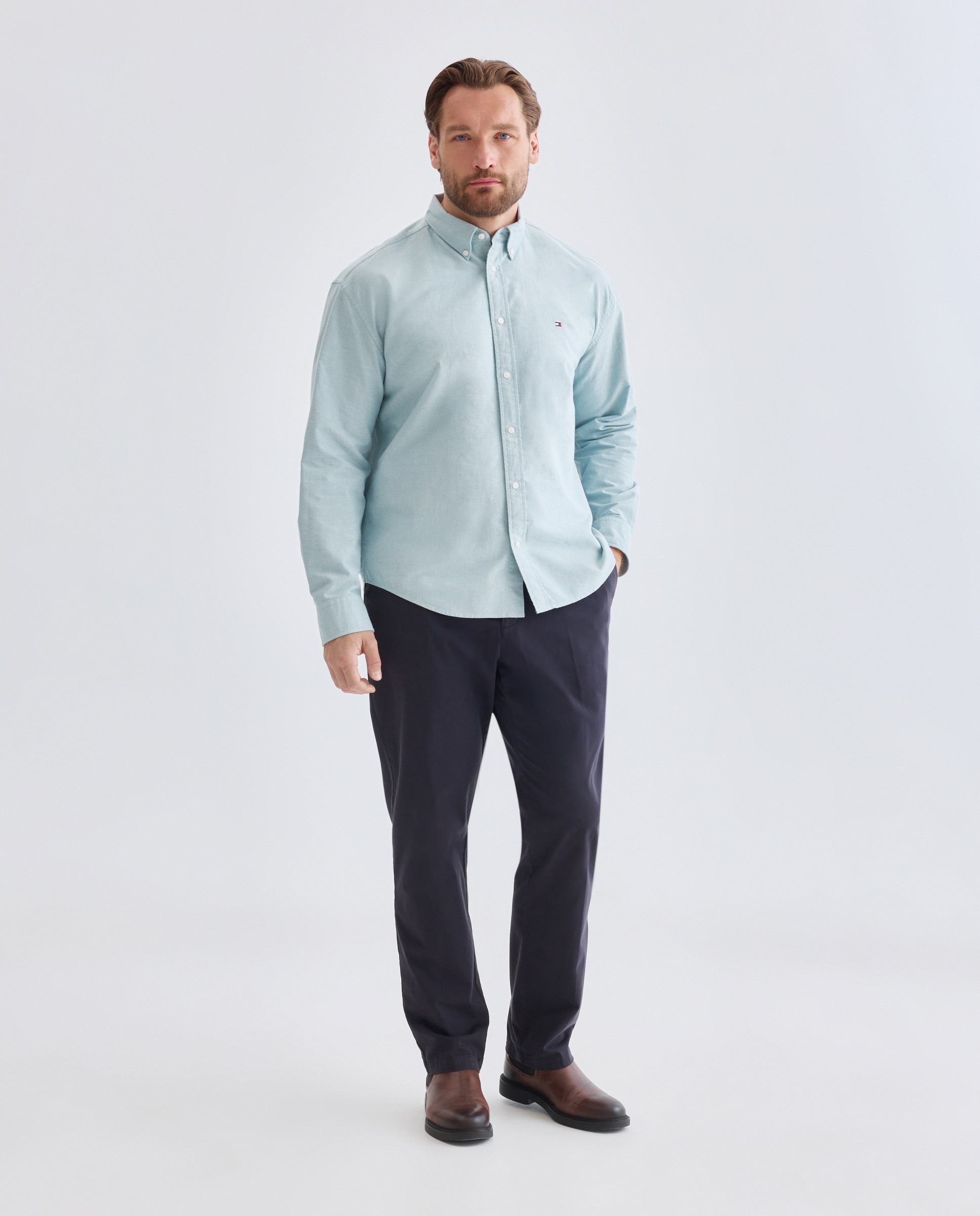 Imagen 2 de Camisa de hombre de manga larga lisa tipo Oxford tallas grandes - Tommy Hilfiger - Verde Verde