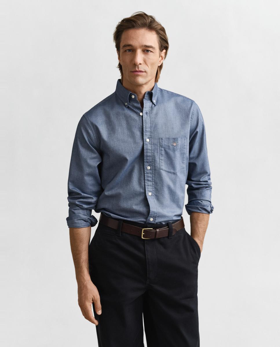 Imagen 0 de Camisa de corte regular lisa de hombre tallas grandes Azul