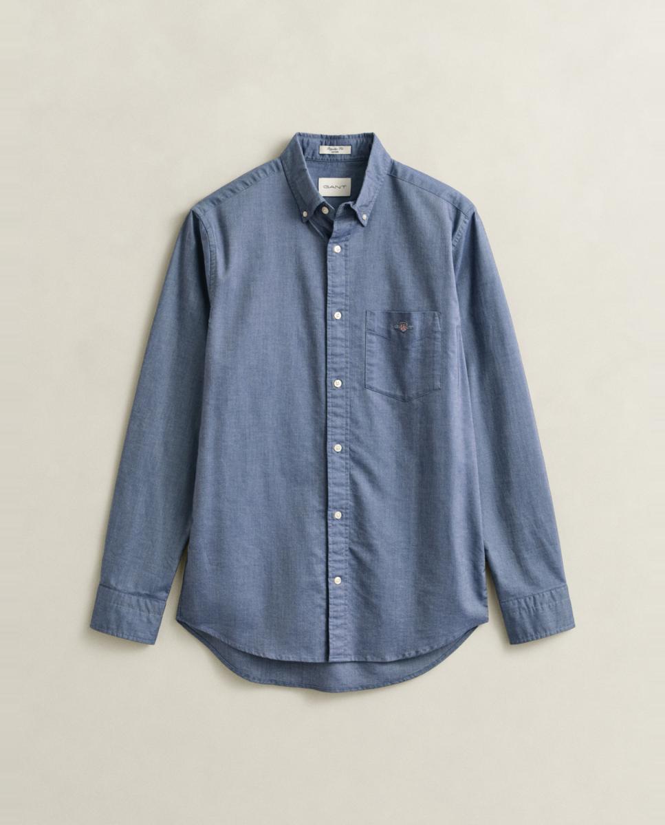 Camisa de corte regular lisa de hombre tallas grandes - Azul Azul-4
