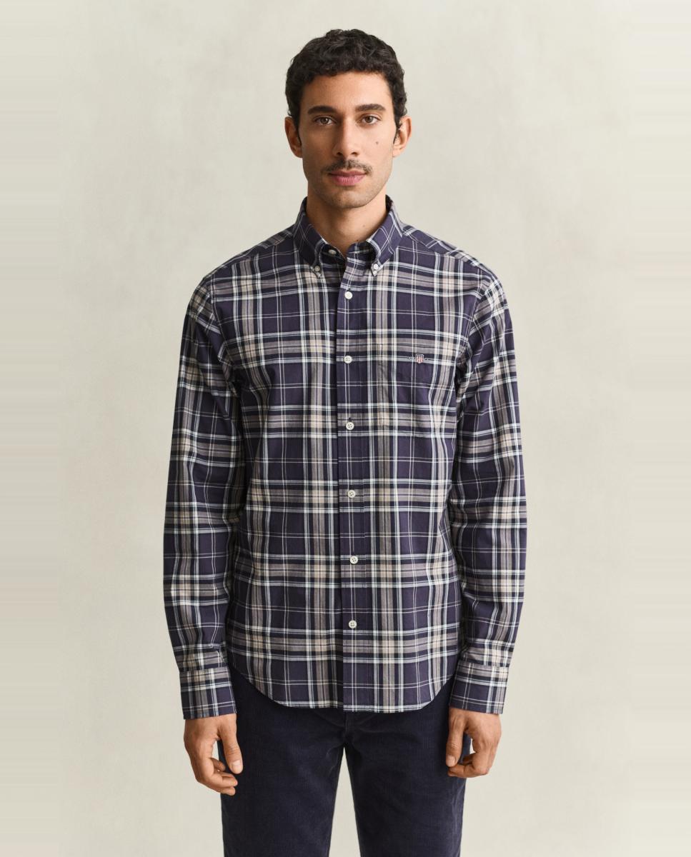 Camisa de hombre tallas grandes de popelina clásica a cuadros - Gant - Marrón Marrón-1
