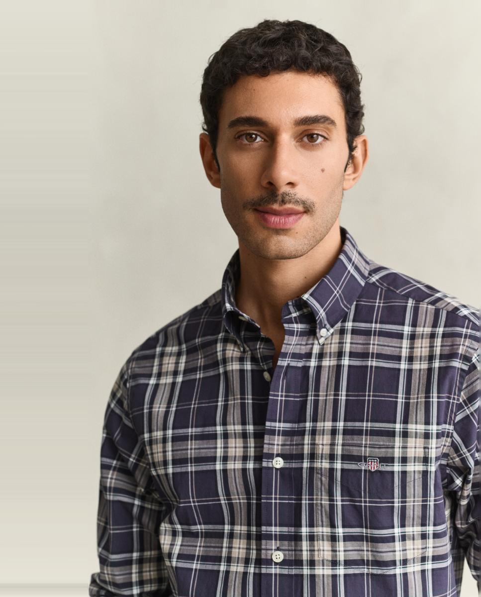 Camisa de hombre tallas grandes de popelina clásica a cuadros - Gant - Marrón Marrón-3