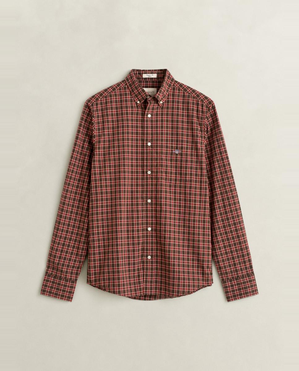 Camisa de hombre tallas grandes de popelina clásica a cuadros - Gant - Marrón Marrón-1