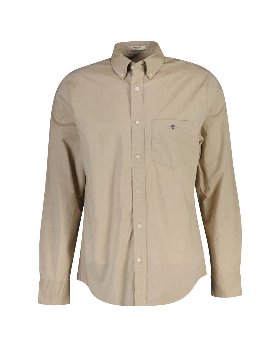 Camisa Regular Fit Tamanhos Grandes em Popelina Lisa Castanho-1