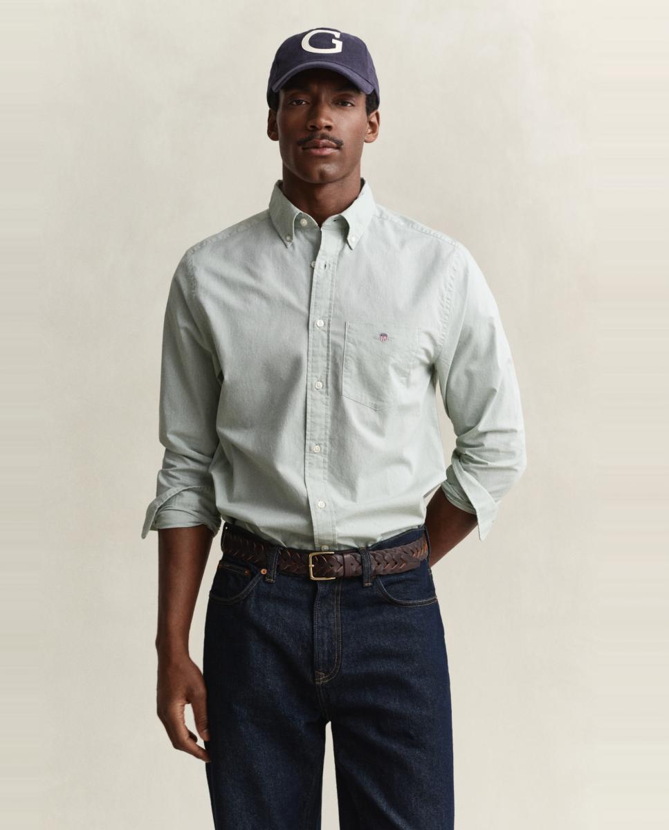 Camisa de popelín lisa regular fit de hombre tallas grandes - Gant - Verde Verde-1