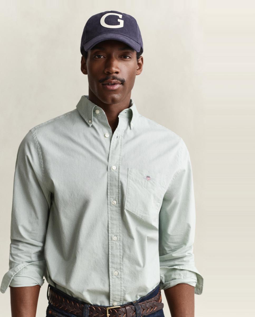 Camisa de popelín lisa regular fit de hombre tallas grandes - Gant - Verde Verde-3