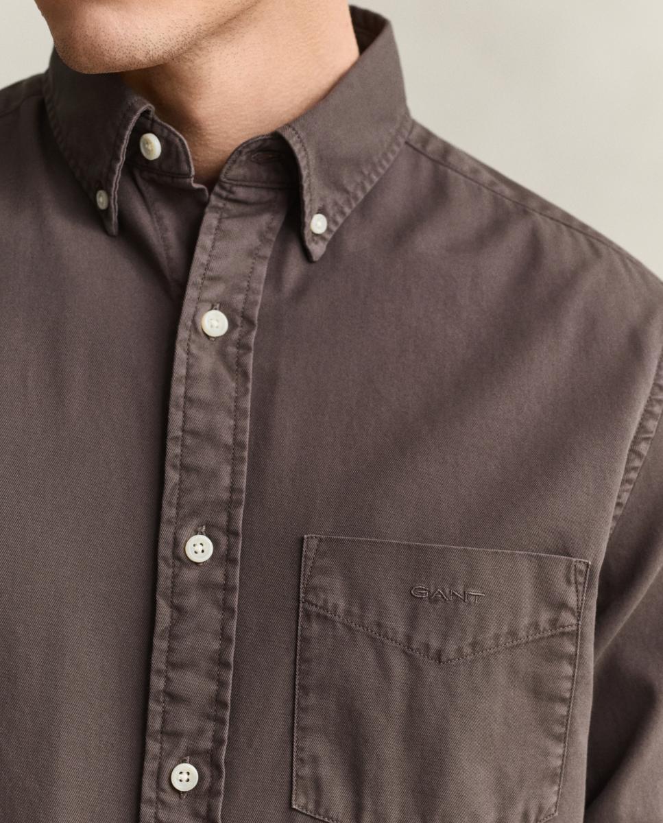 Camisa de Sarja Ligeira Regular Fit com Logótipo Bordado Tamanhos Grandes Castanho-2