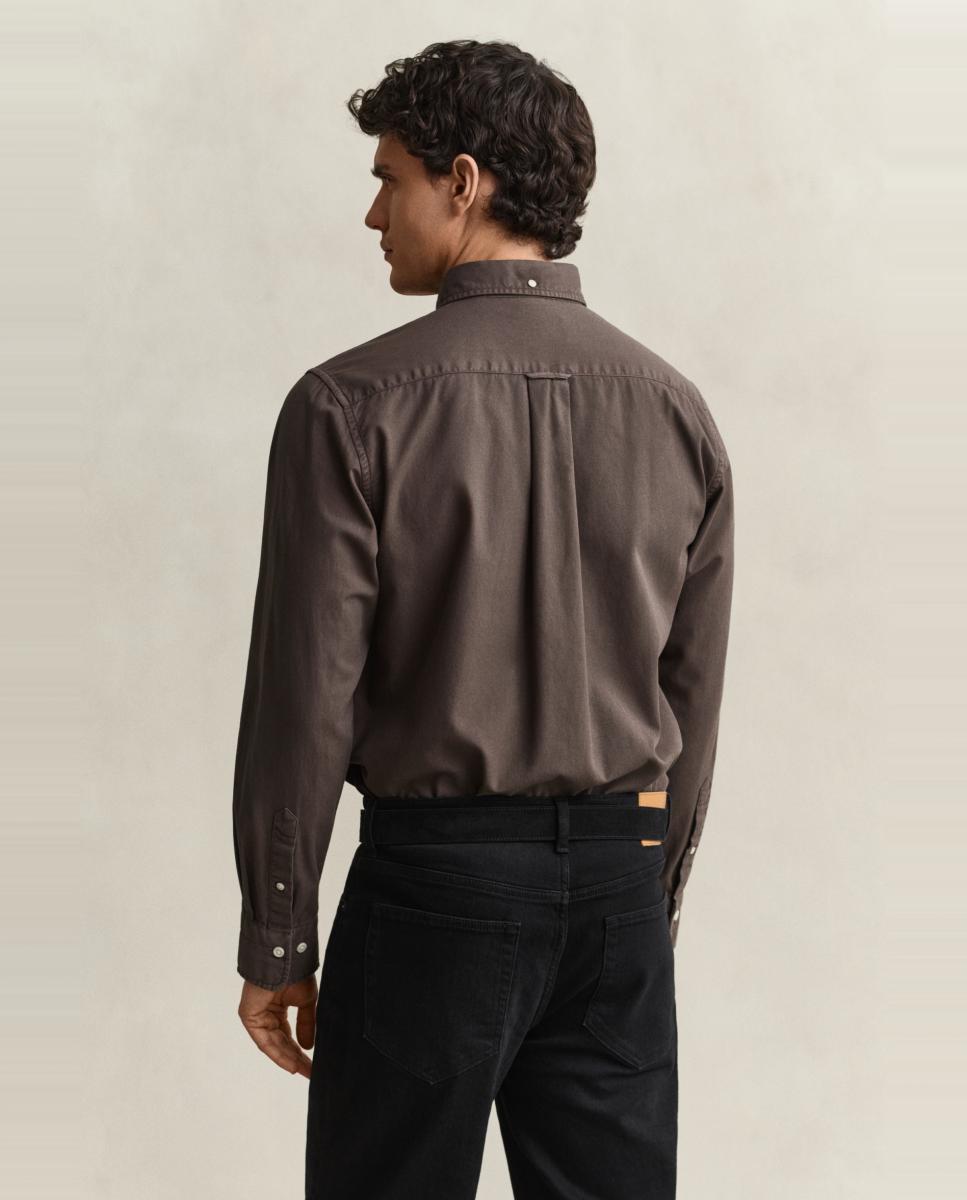 Camisa de Sarja Ligeira Regular Fit com Logótipo Bordado Tamanhos Grandes Castanho-3