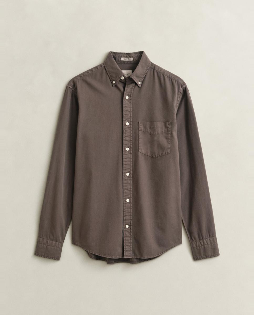 Camisa de Sarja Ligeira Regular Fit com Logótipo Bordado Tamanhos Grandes Castanho-5