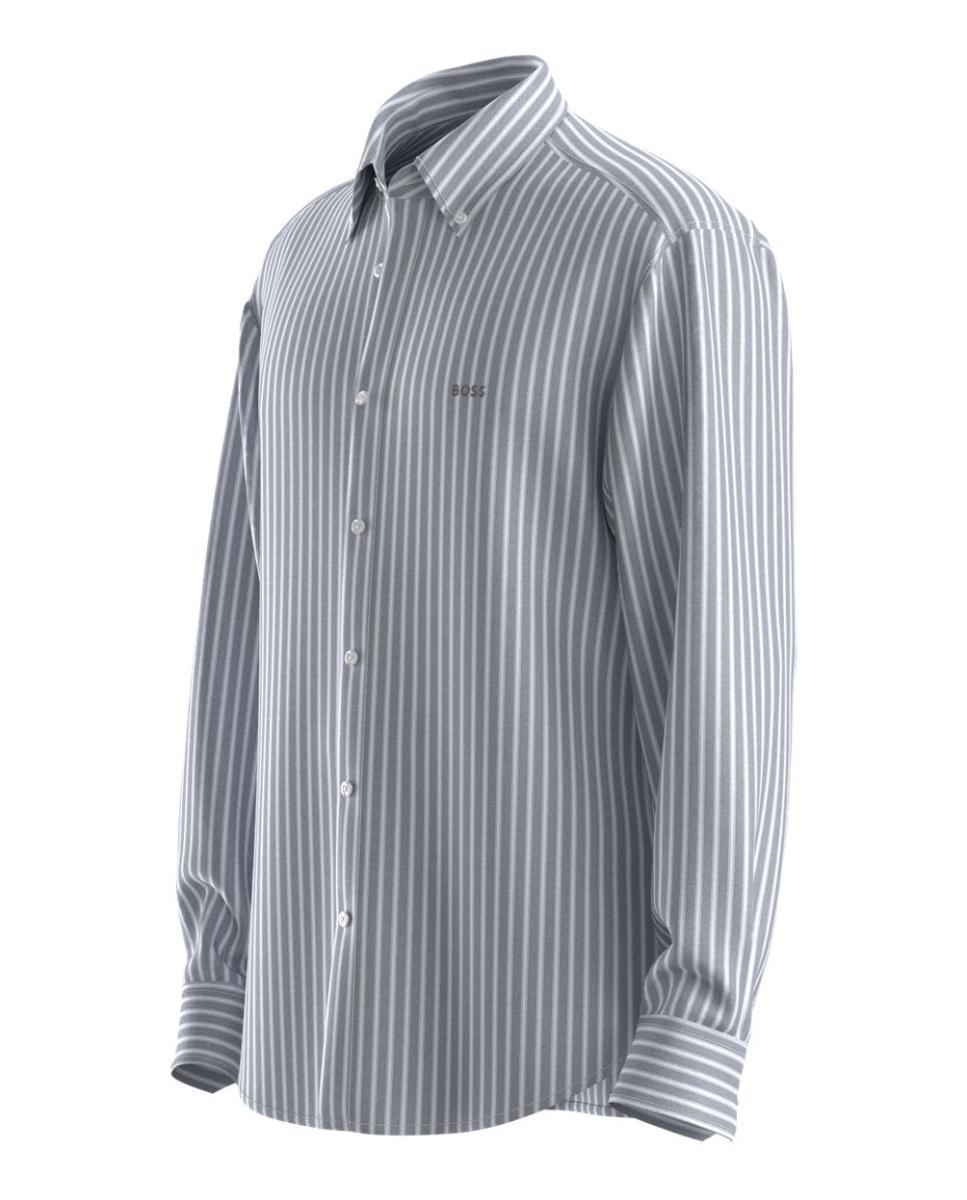 Camisa de Manga Comprida Tamanhos Grandes Azul-3