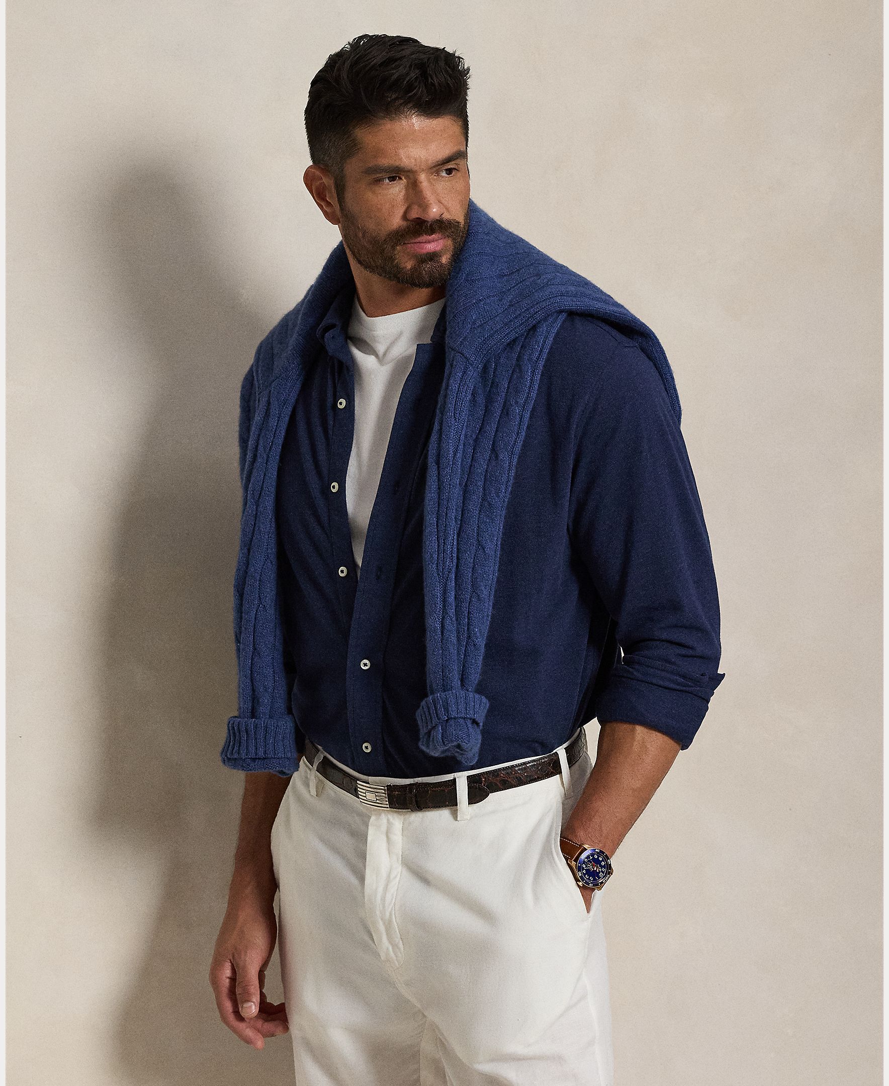 Imagen 0 de Camisa de hombre de piqué Regular Fit tallas grandes Azul marino