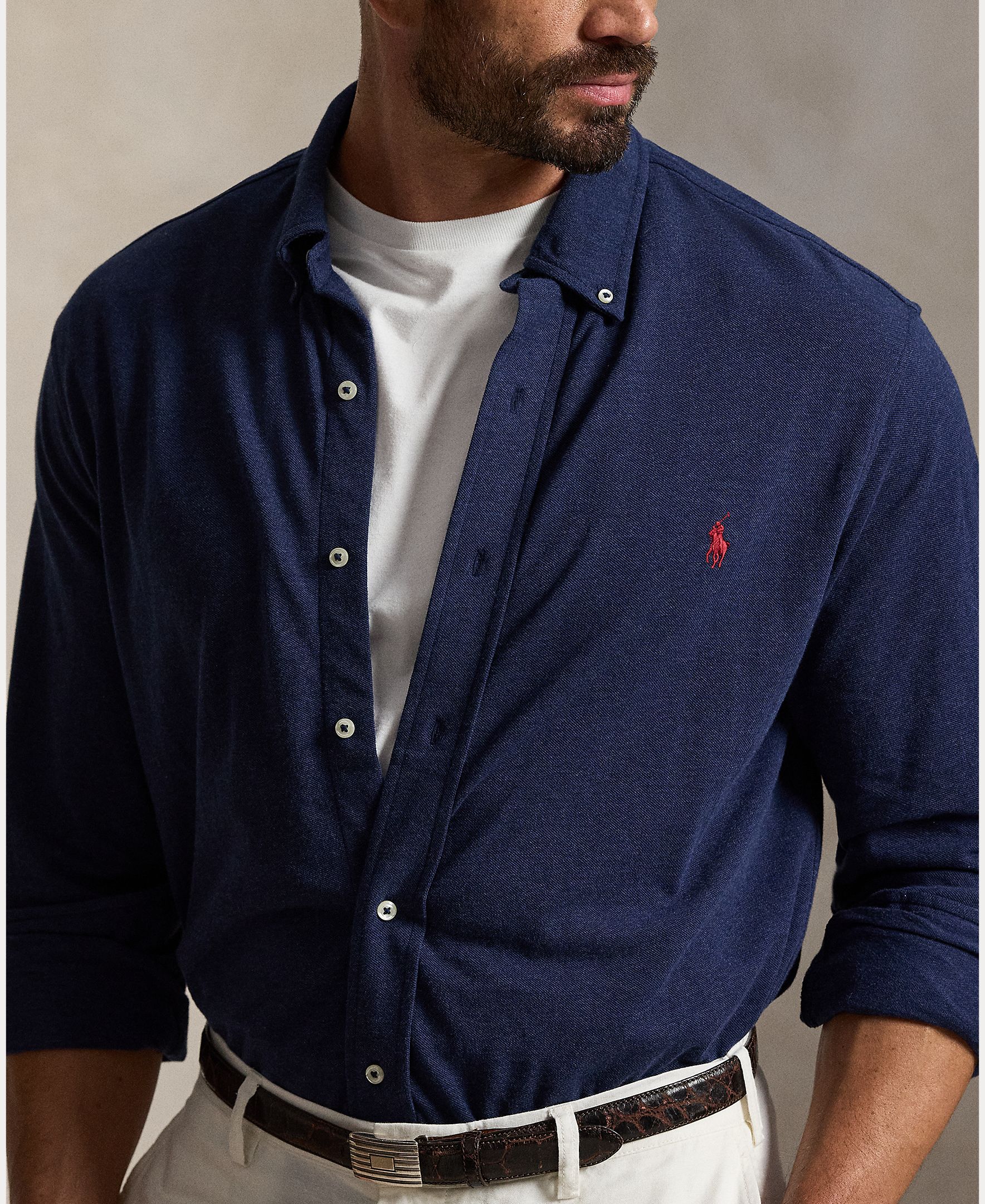 Camisa de hombre de piqué Regular Fit tallas grandes - Polo Ralph Lauren - Azul marino Azul marino-3