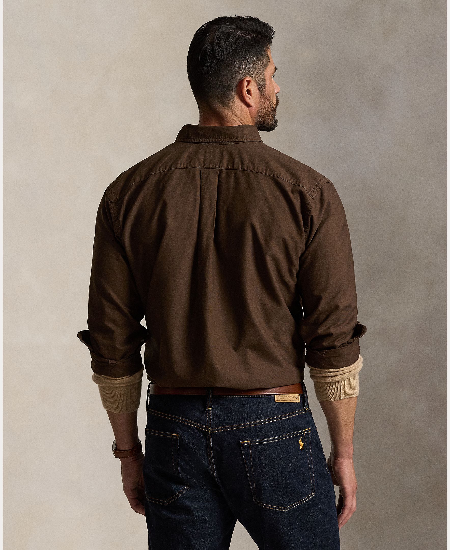 Camisa de hombre oxford teñida en prenda color Oliva - Polo Ralph Lauren - Marrón oscuro Marrón oscuro-2