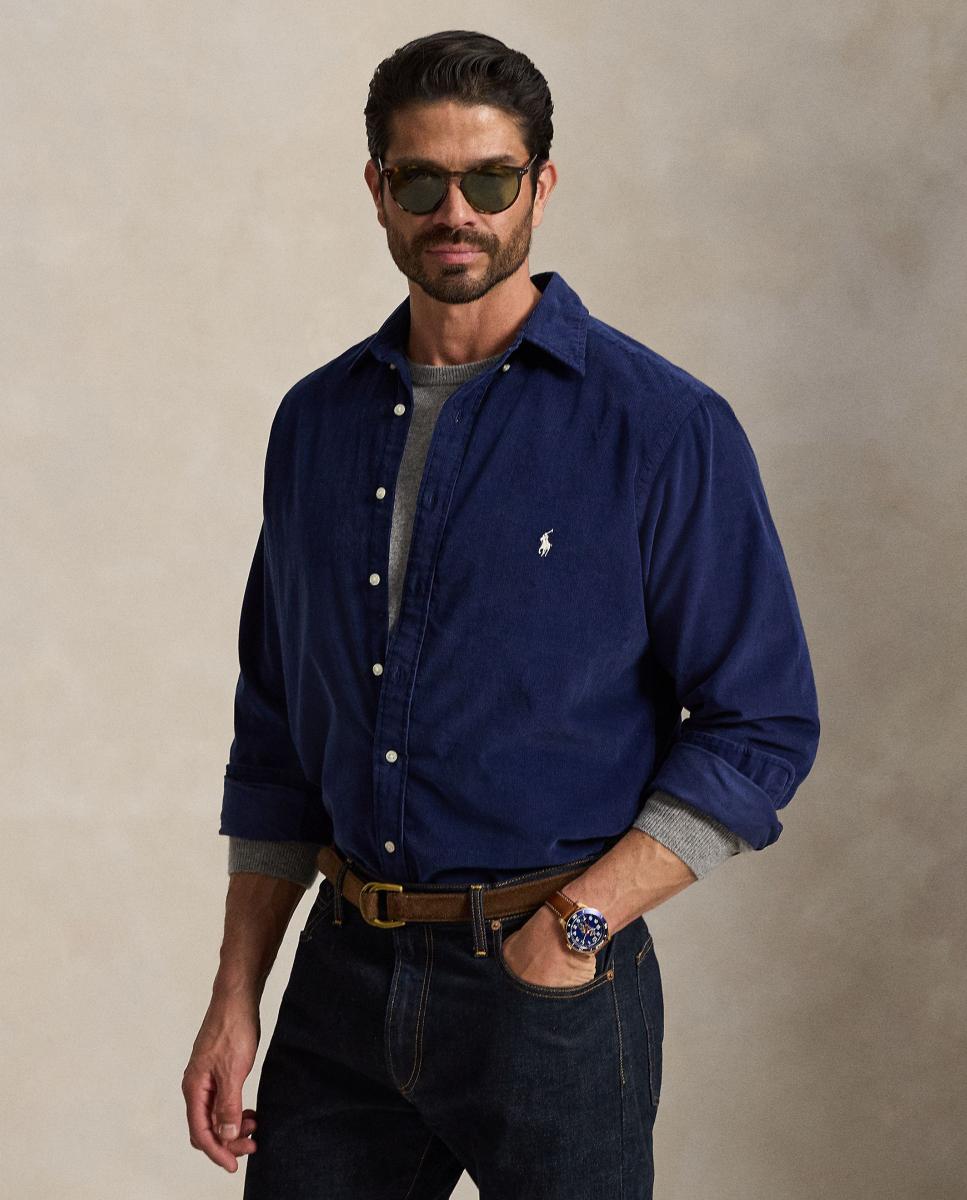 Camisa de hombre de micropana en color Oliva - Polo Ralph Lauren - Azul marino Azul marino-1