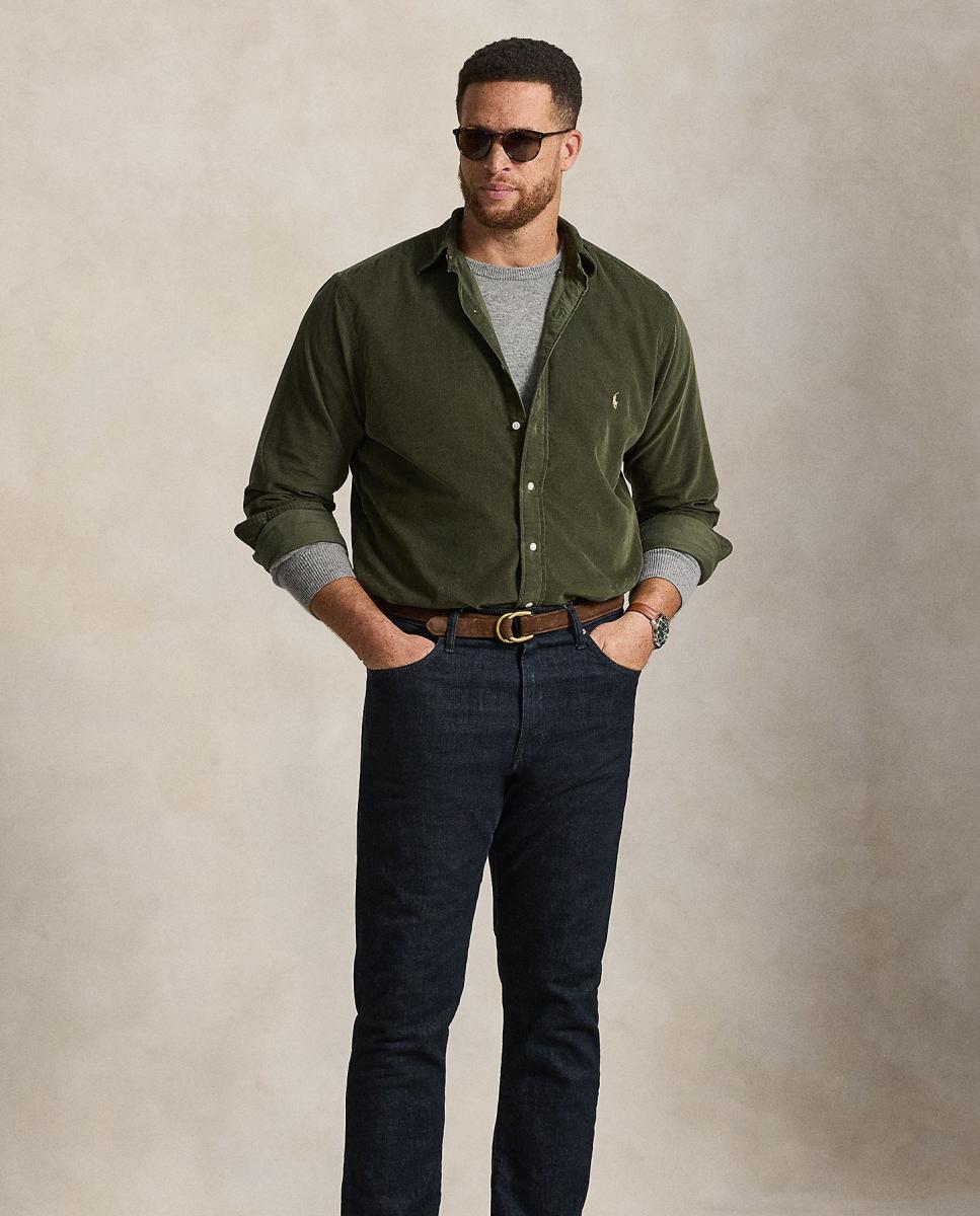 Camisa de Bombazina Fina Classic Fit Tamanhos Grandes Verde pardo-6