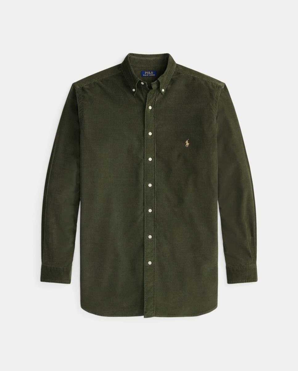 Camisa de Bombazina Fina Classic Fit Tamanhos Grandes Verde pardo-5