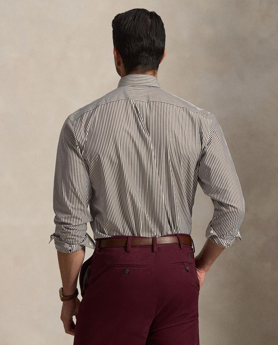 Camisa de hombre de popelina elástica con rayas Marrón Nuez Moscada - Polo Ralph Lauren - Marrón oscuro Marrón oscuro-4
