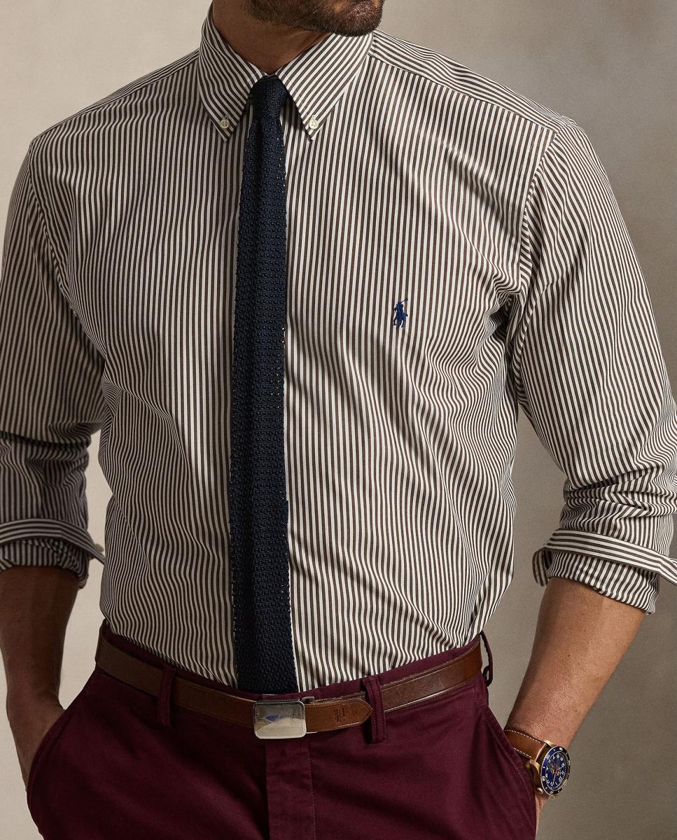 Camisa de hombre de popelina elástica con rayas Marrón Nuez Moscada - Polo Ralph Lauren - Marrón oscuro Marrón oscuro-5