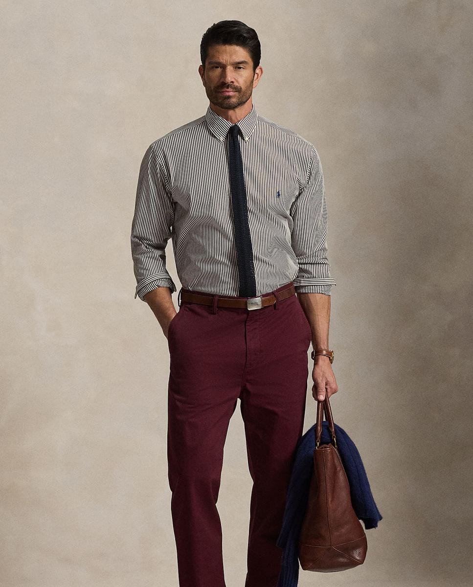 Camisa de hombre de popelina elástica con rayas Marrón Nuez Moscada - Polo Ralph Lauren - Marrón oscuro Marrón oscuro-7