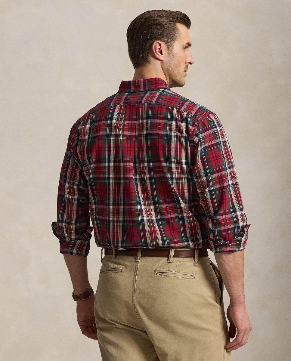 Camisa Oxford aos Quadrados Custom Fit Tamanhos Grandes Grená-3
