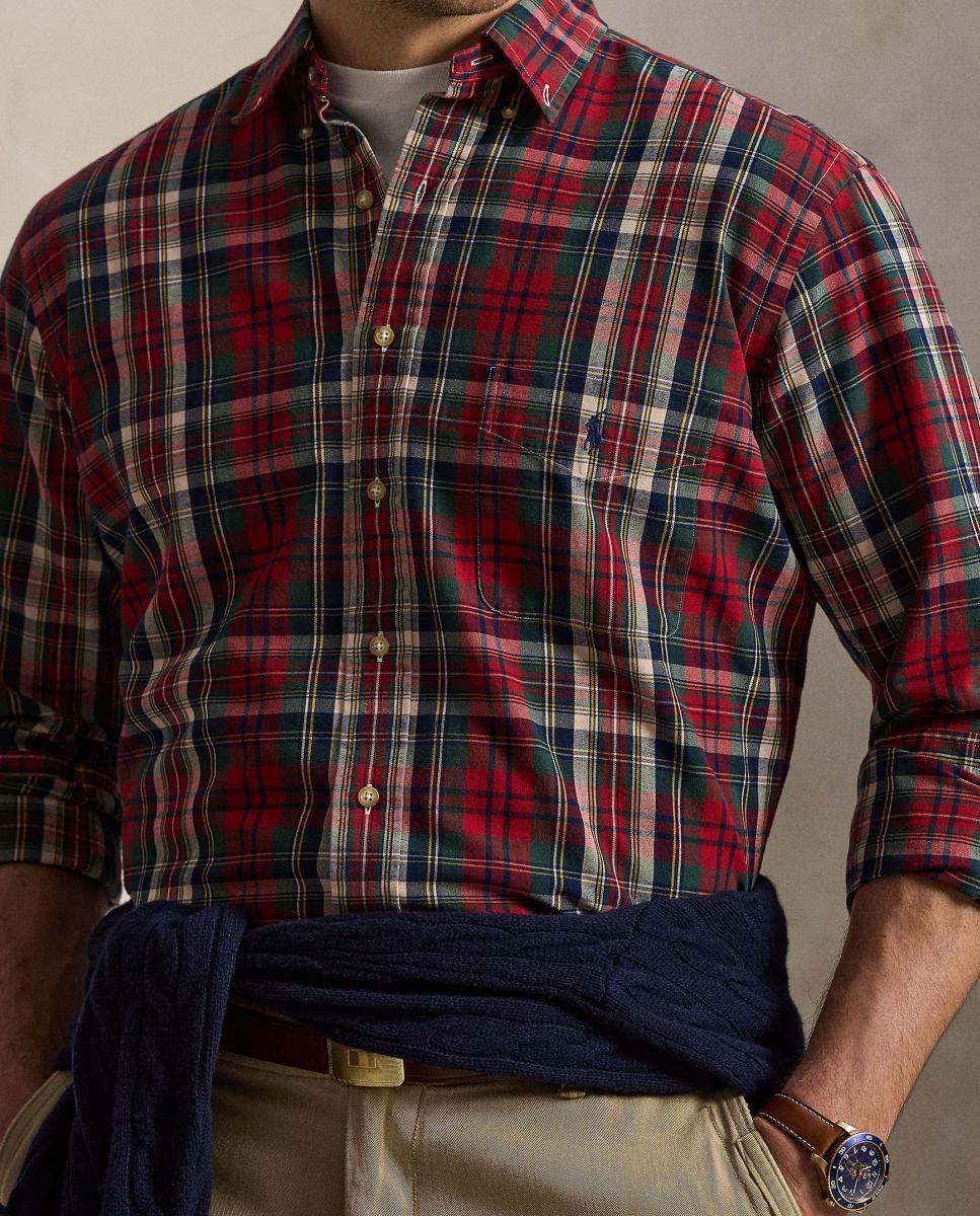 Camisa Oxford aos Quadrados Custom Fit Tamanhos Grandes Grená-4
