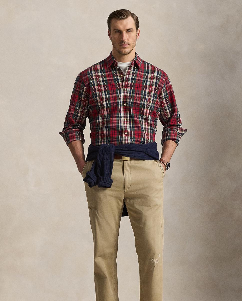 Camisa Oxford aos Quadrados Custom Fit Tamanhos Grandes Grená-6