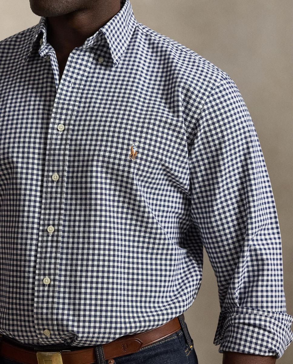 Camisa Oxford aos Quadrados Custom Fit Tamanhos Grandes Azul-marinho-4