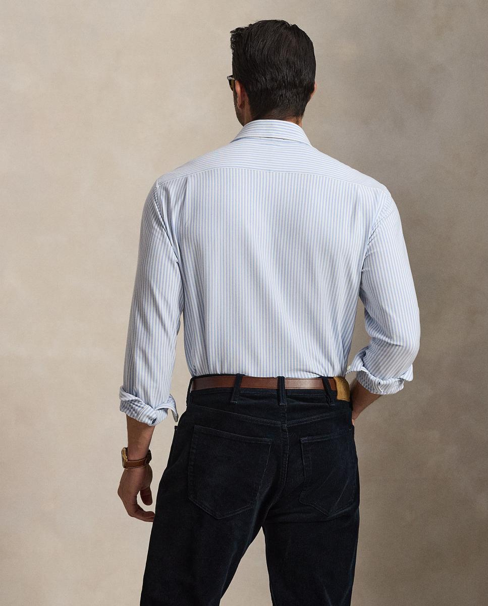 Camisa Oxford às Riscas Slim Fit Tamanhos Grandes Azul-claro-3