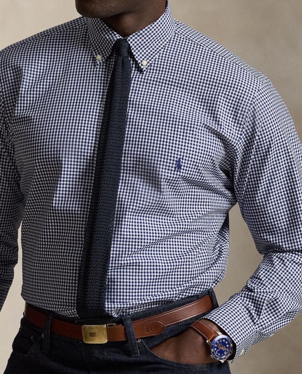 Camisa de Popelina Elástica Classic Fit Tamanhos Grandes Azul-marinho-4